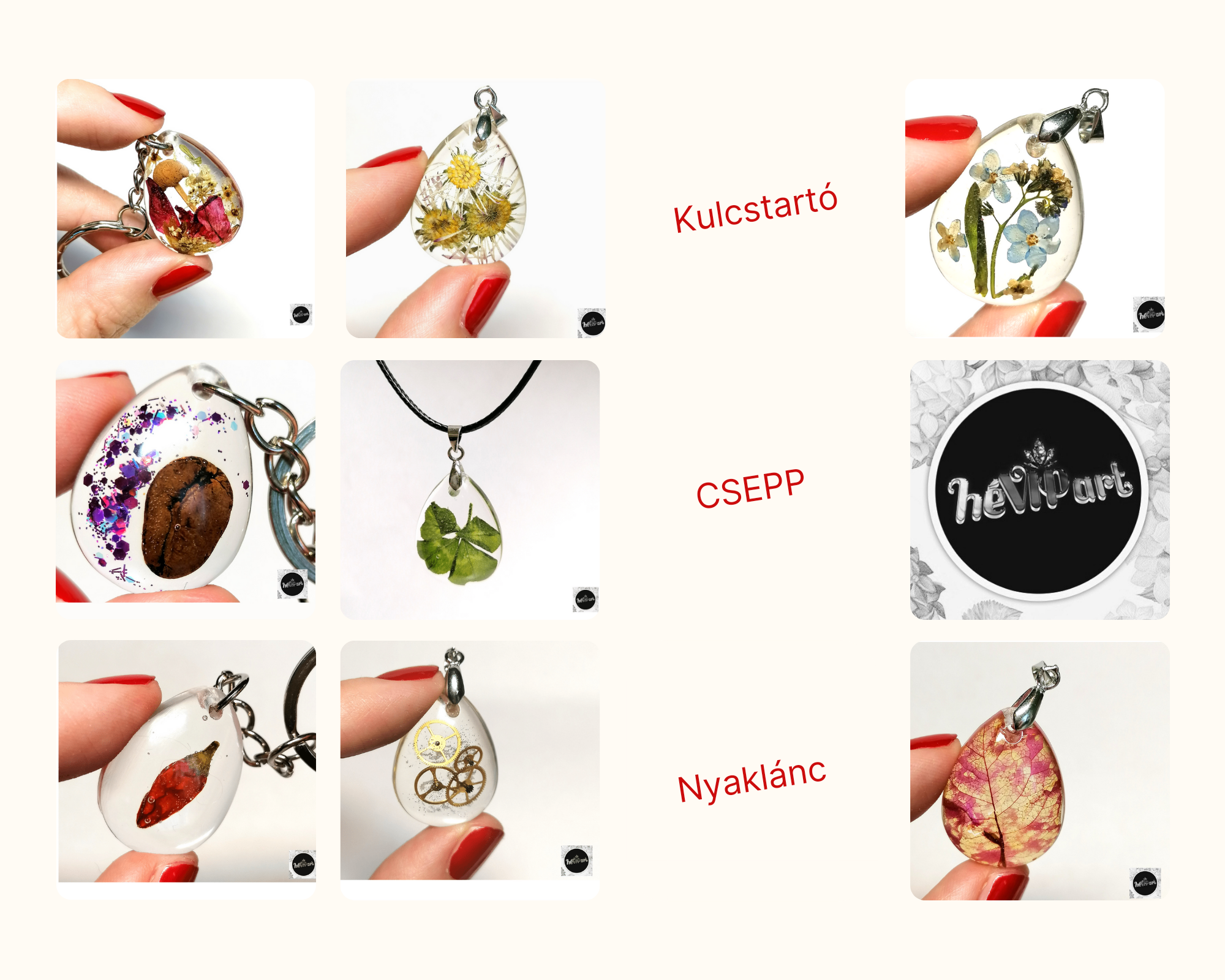 A héVIPart műgyanta CSEPPek medál nyakláncként vagy kulcstartóként felszerelve